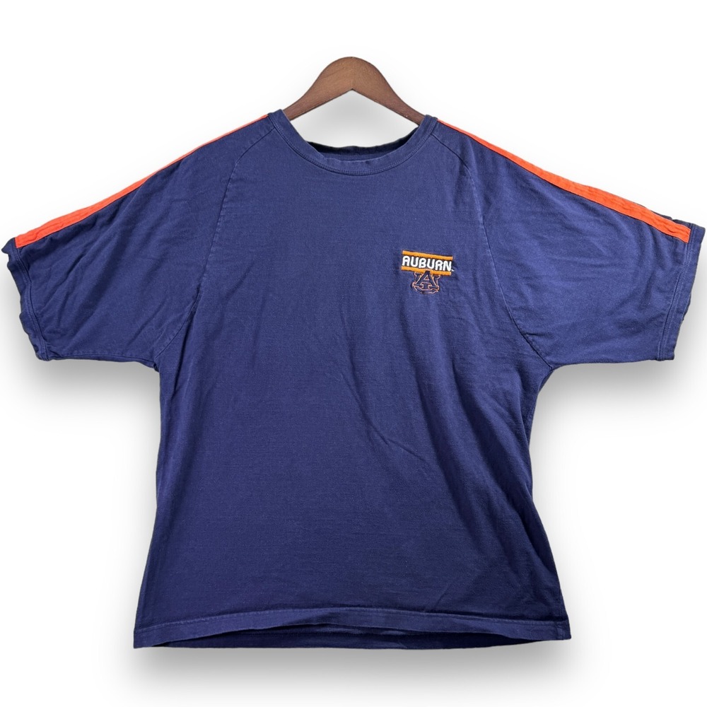 Vintage 90s Pro Edge Auburn Tigers T Shirt Large Navy Blue Orange‎ Raglan Stripe